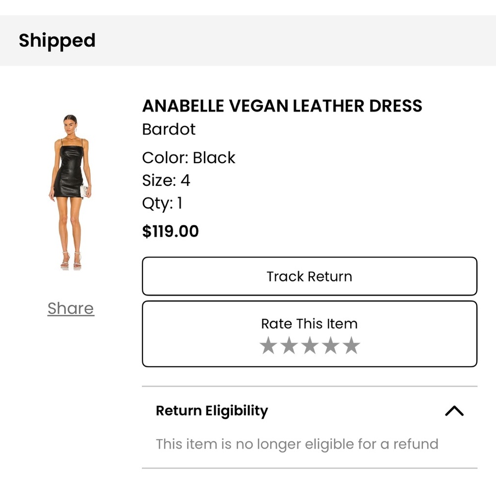 Bardot Anabelle Vegan Leather Dress - Black NWT